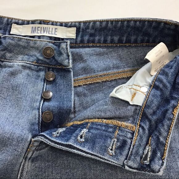MEHLVILLE Blue Distressed Button Fly Denim Shorts - Picture 5 of 8